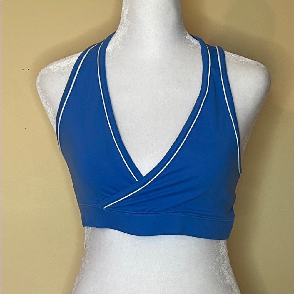 Old Navy Blue and White Sports Bra with Racerback Design